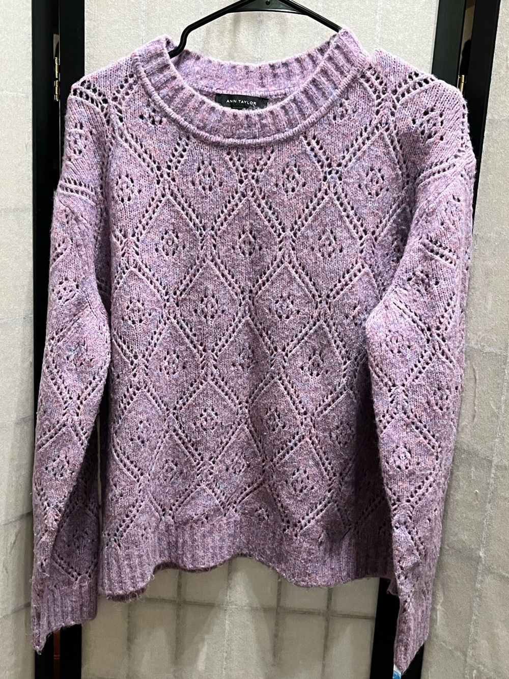 Ann Taylor Lilac Open-Knit Diamond Crewneck Sweater women SIZE M